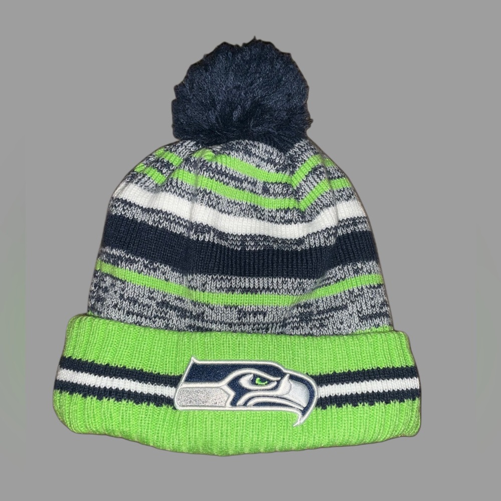 NFL Seattle Seahawks New Era Striped Sport Knit Removable Pom Beanie Cuffed Hat